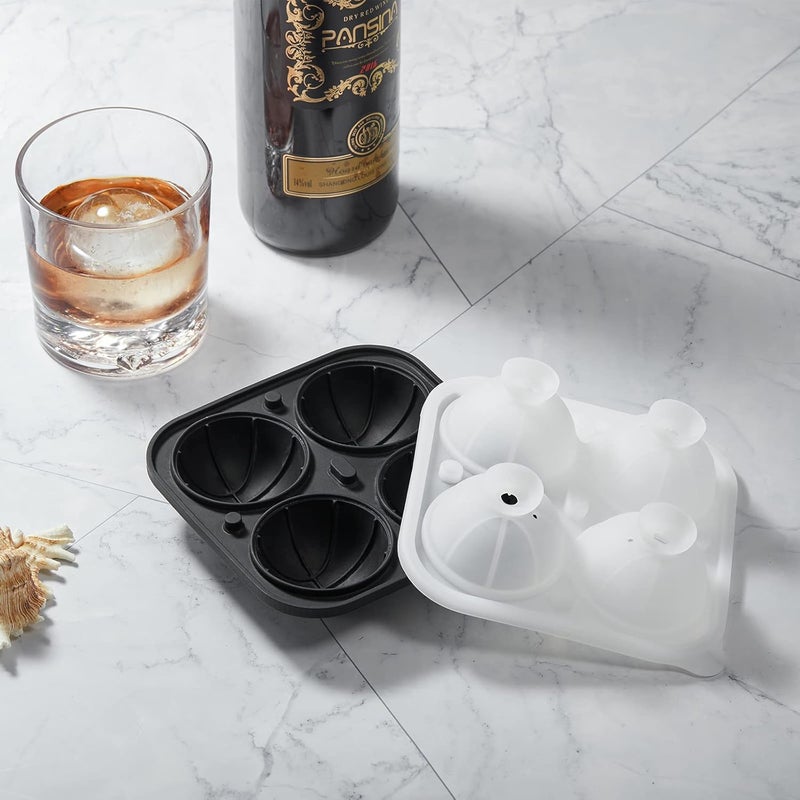 ACOOKEE Silicone Basketball Ice Cube Mold Fun Shapes, Novelty Basketball Gifts, 2.2" Large Craft Round Sphere Ice Ball Molds For Game Day, Whiskey, Cocktails, Bourbon Black - Image 3